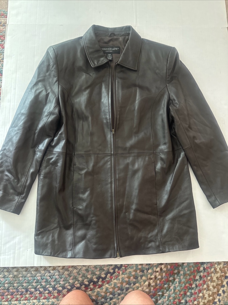 Vintage Centigrade Leather Chocolate Brown Coat 2 Zip/2 Pockets/Women's Large